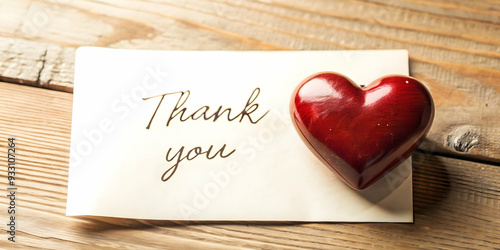 3d Flat icon as Heart and a thank you card symbolizing heartfelt thanks with ample space for text. concept as A heart icon and a thank you card representing heartfelt thanks with blank space for writi photo