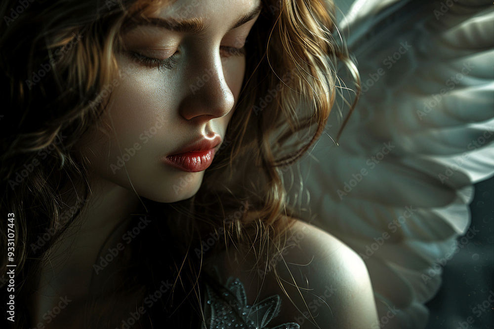 Fototapeta premium Beautiful angel with white generative Ai illustration