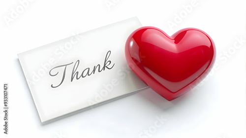 3d Flat icon as Heart and a thank you card symbolizing heartfelt thanks with ample space for text. concept as A heart icon and a thank you card representing heartfelt thanks with blank space for writi photo