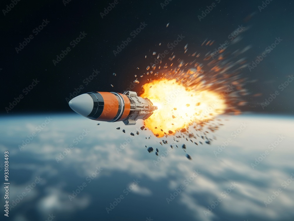 A dynamic view of a rocket launching into space, embodying the spirit of exploration and technology with vibrant explosions. A dynamic view of a rocket launching into space, embodying the spirit of exploration and technology with vibrant explosions.