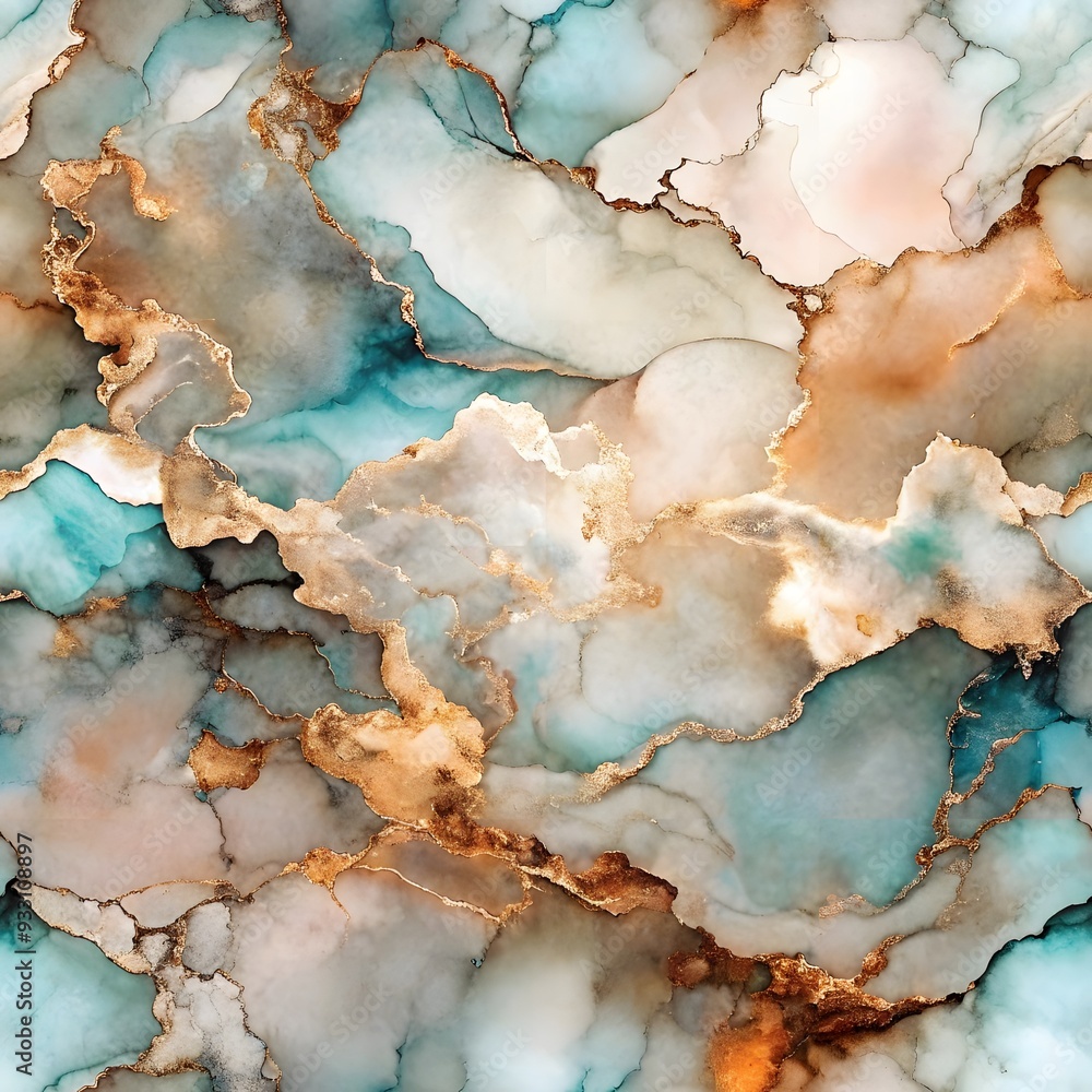 Obraz premium Alcohol Ink Marble Texture Seamless Pattern Background - Copper Mirage Color Palette
