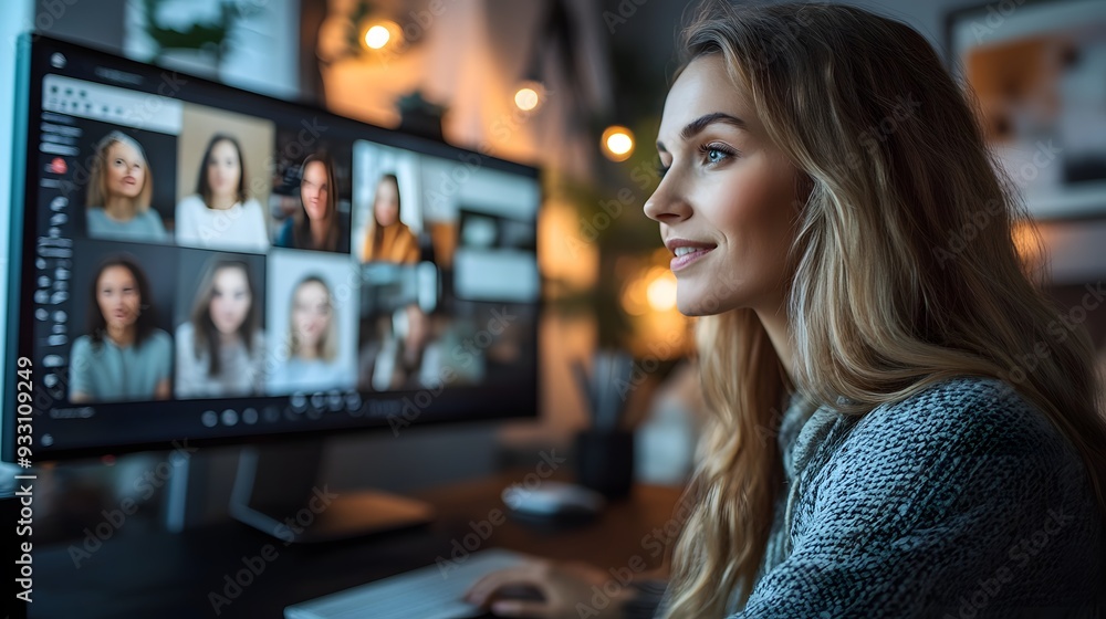 Picture office staff in different locations, all connected via video conference. Each person is in their home office, some with casual attire, and they’re engaged in a lively discussion Picture office staff in different locations, all connected via video conference. Each person is in their home office, some with casual attire, and they’re engaged in a lively discussion