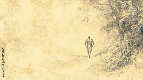 Biblical Illustration of David Running Through a Dark Forest, Glancing Back at Pursuing Enemies, Symbolizing His Cry for God’s Swift Deliverance, Psalms 70 photo