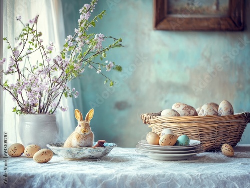 Festive easter kitchen and table decoration photography showcasing festive decor
