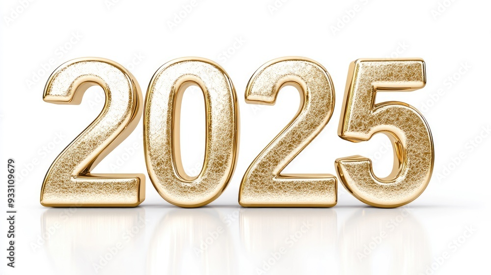 Shining golden numbers 2025 against a minimalist white backdrop, capturing a hopeful future in a low-angle perspective Shining golden numbers 2025 against a minimalist white backdrop, capturing a hopeful future in a low-angle perspective