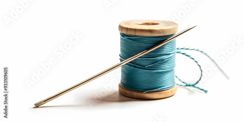 3d Flat icon as Needle and thread symbolizing sewing and repair with ample space for text. concept as A needle and a thread representing the fundamentals of sewing and repair with blank space for writ photo