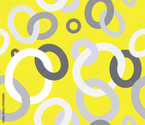 Abstract repeating pattern of rings on yellow background for textile printing
