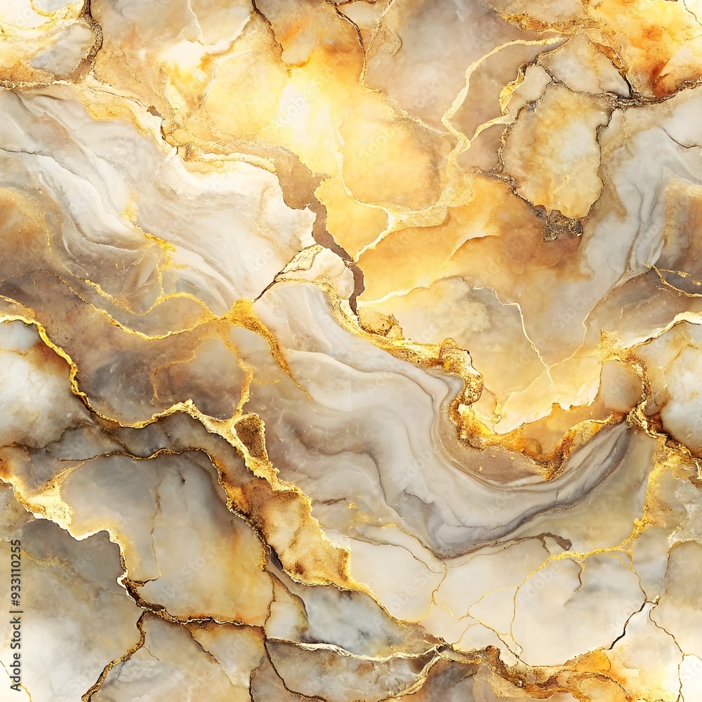 Fototapeta premium Alcohol Ink Marble Texture Seamless Pattern Background - Golden Hour Color Palette