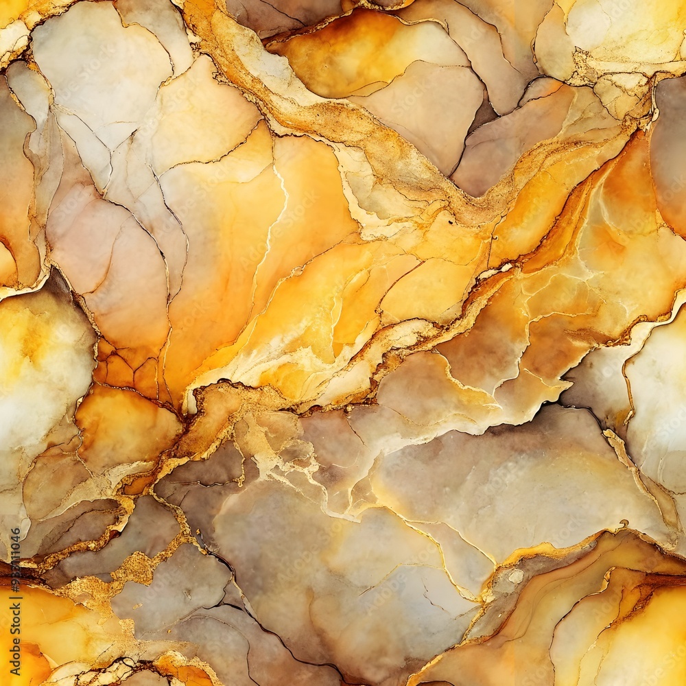 Fototapeta premium Alcohol Ink Marble Texture Seamless Pattern Background - Marigold Sunrise Color Palette