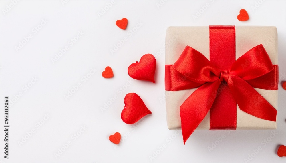 Valentine's day gift. Banner design with present box and hearts Valentine's day gift. Banner design with present box and hearts