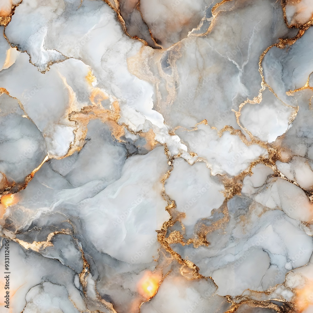 Fototapeta premium Alcohol Ink Marble Texture Seamless Pattern Background - Platinum Shimmer Color Palette