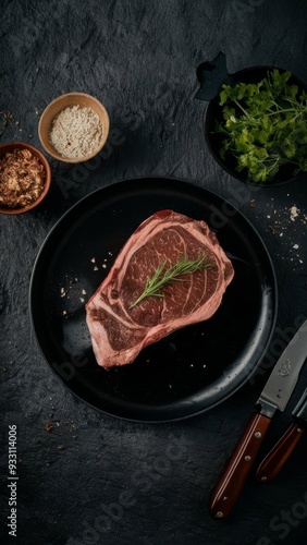 Beef steak. Meat dish. View from above on a plate. photo