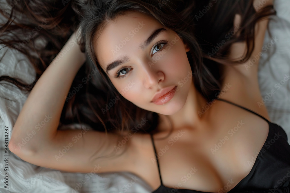 Photo of charming tender woman advertising underwear generative AI concept Photo of charming tender woman advertising underwear generative AI concept