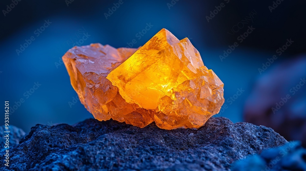 A detailed shot of a rock, featuring a distinct yellow stone in the front, and a softly blurred background A detailed shot of a rock, featuring a distinct yellow stone in the front, and a softly blurred background
