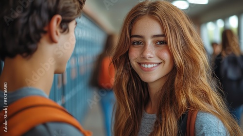 young high school students meeting,greeting near locker in campus hallway back to school concept.jpg