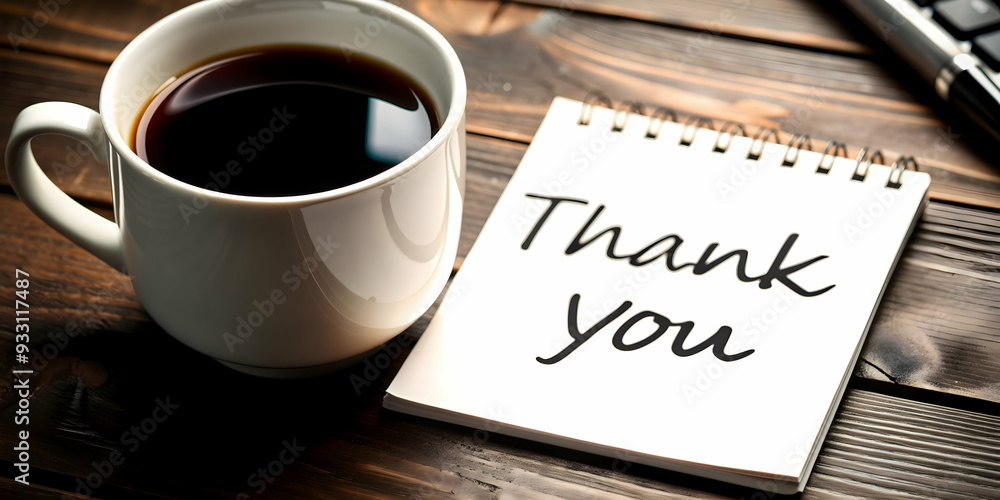 3d Flat icon as Thank you note and a coffee mug symbolizing workplace gratitude with ample space for text. concept as A thank you note and a coffee mug representing workplace gratitude with room for w 3d Flat icon as Thank you note and a coffee mug symbolizing workplace gratitude with ample space for text. concept as A thank you note and a coffee mug representing workplace gratitude with room for w