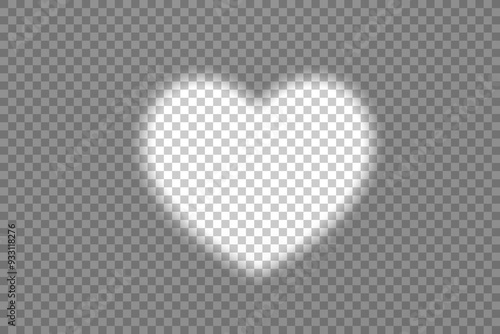 Shadow overlay heart shape spotlight effect isolated on a transparent background.