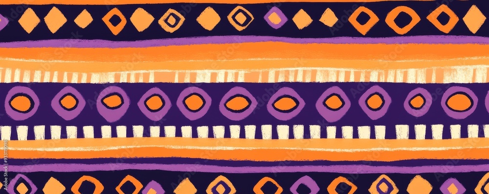 Boho style pattern with geometric shapes in purple and orange hues Boho style pattern with geometric shapes in purple and orange hues