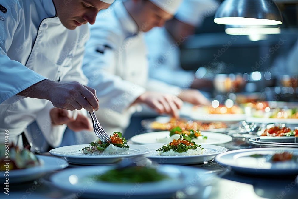 A chef is preparing food in a restaurant kitchen A chef is preparing food in a restaurant kitchen