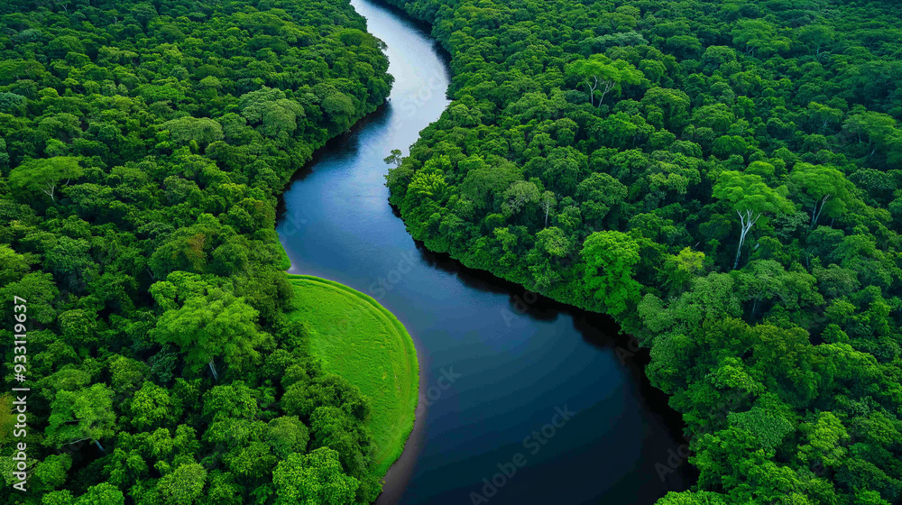 Aerial view of Amazon rainforest and river Aerial view of Amazon rainforest and river