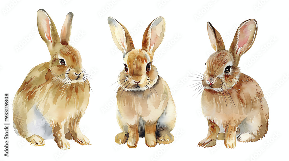 brown rabbits sitting and looking in different directions brown rabbits sitting and looking in different directions
