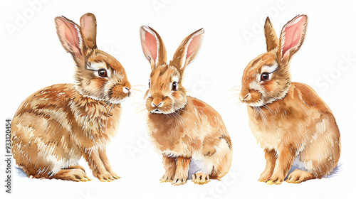 brown rabbits sitting and looking in different directions