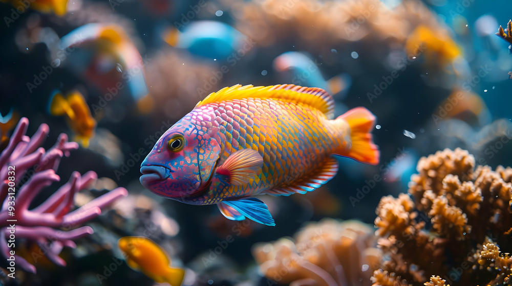 Colorful Fish in a Reef Aquarium Illustration