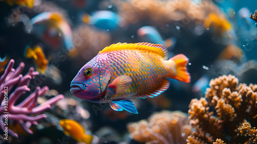 Colorful Fish in a Reef Aquarium Illustration photo