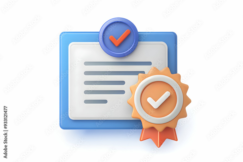 3d Flat icon as Warranty certificate and a stamp symbolizing official guarantee with ample space for text. concept as A warranty certificate and a stamp representing an official guarantee with blank s 3d Flat icon as Warranty certificate and a stamp symbolizing official guarantee with ample space for text. concept as A warranty certificate and a stamp representing an official guarantee with blank s