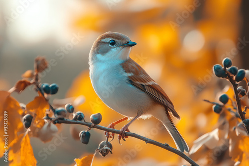 A small bird sitting on a drone, enjoying a ride through a sunny park,