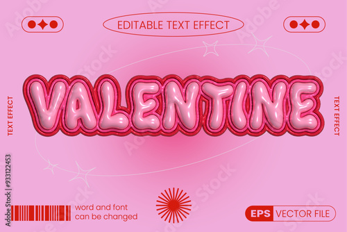 Valentine day retro y2k style 3d inflated editable text effect