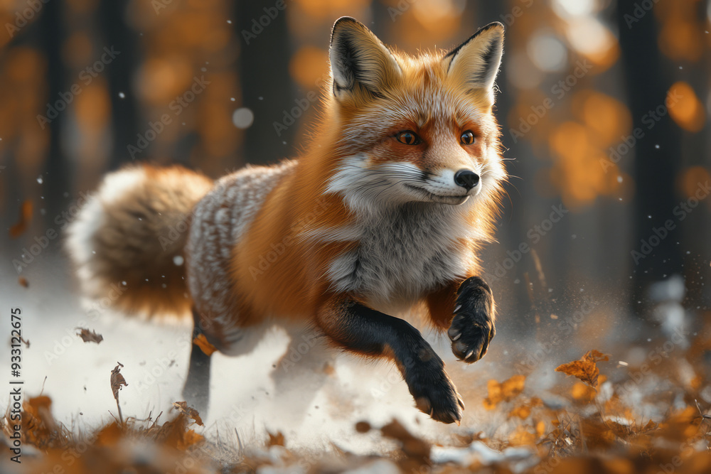 A fox playing in a virtual forest projected onto the walls of a smart home, chasing digital prey, A fox playing in a virtual forest projected onto the walls of a smart home, chasing digital prey,