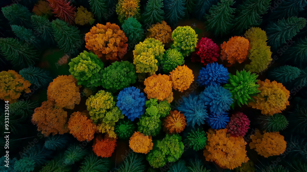 Fototapeta premium Aerial view of colorful autumn forest