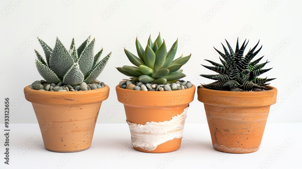 Three Succulents in Clay Pots Three Succulents in Clay Pots