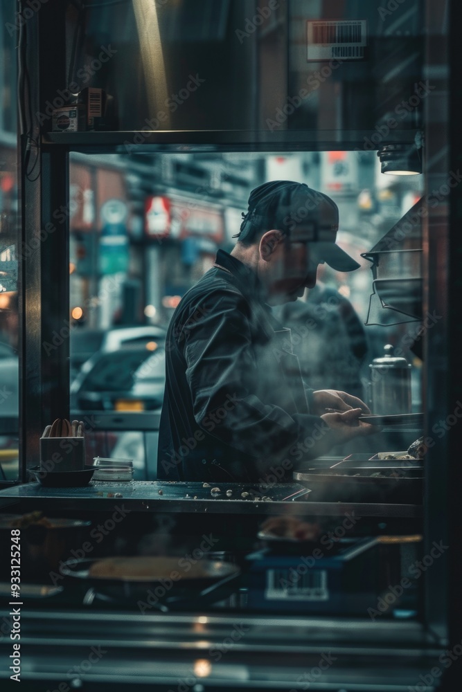 A person standing in front of a window with smoke escaping, providing a sense of mystery and intrigue A person standing in front of a window with smoke escaping, providing a sense of mystery and intrigue