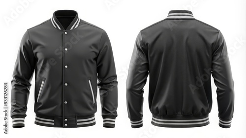 Black Leather Baseball Jacket Mockup. front and back Jacket design mock up photo