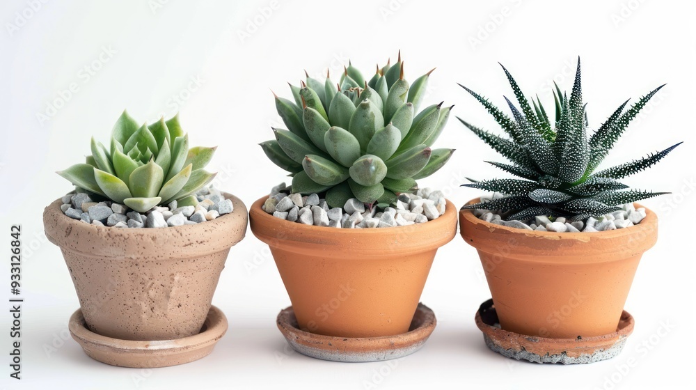Three Succulents in Pots Three Succulents in Pots