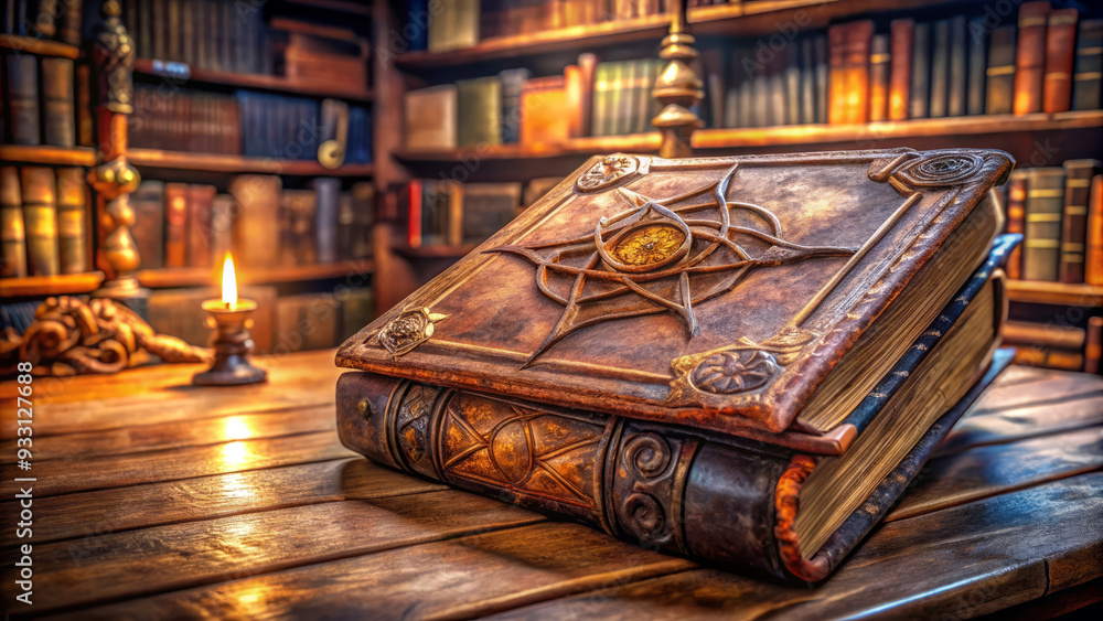 Ancient Book with Ornate Cover and Candlelight. Ancient Book with Ornate Cover and Candlelight.
