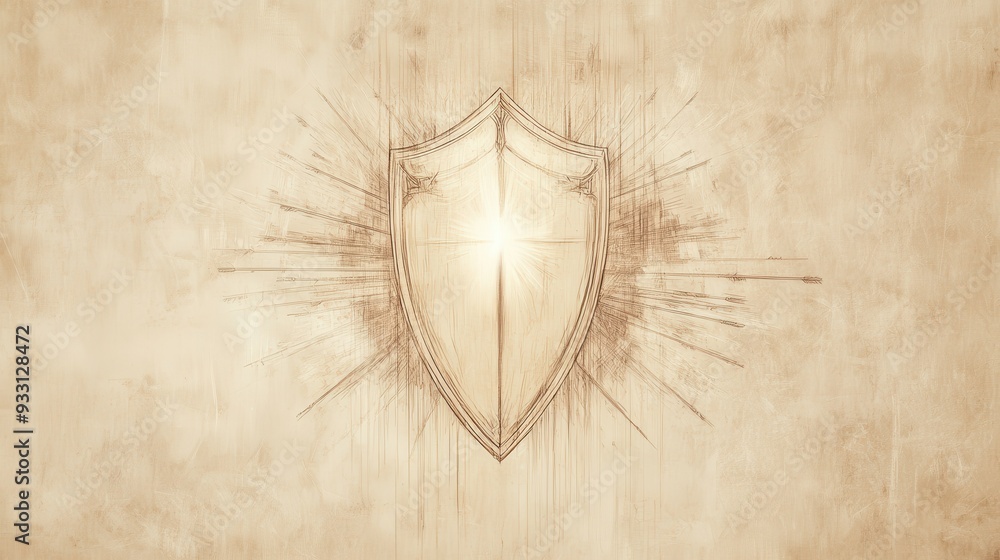 Fototapeta premium Biblical Illustration of a Divine Shield Glowing with Light, Protecting David from the Arrows of the Wicked in Psalms 59