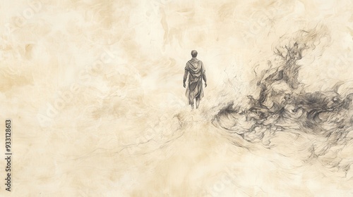 Biblical Illustration of a Pilgrim Journeying Through Fire and Water, Emerging Unharmed, Symbolizing God’s Refining and Protection, Psalms 66 photo