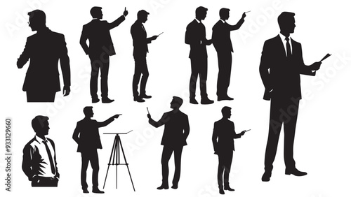 Teacher Silhouette with uniform in different poses against a white background