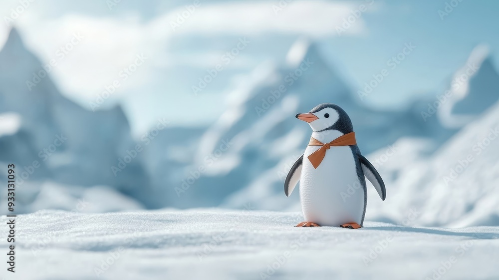 Fototapeta premium A penguin in a sleek suit elegantly posing on a snowy landscape.