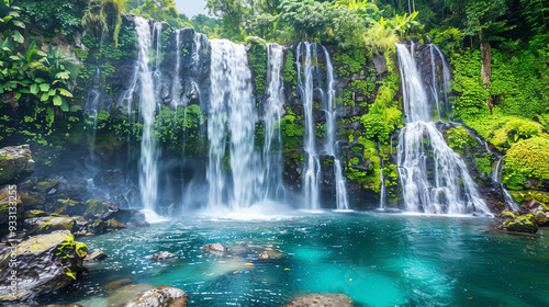 waterfall in a lush green forest