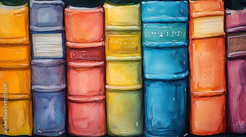 Colorful Stack of Books in Cheerful Watercolor Art