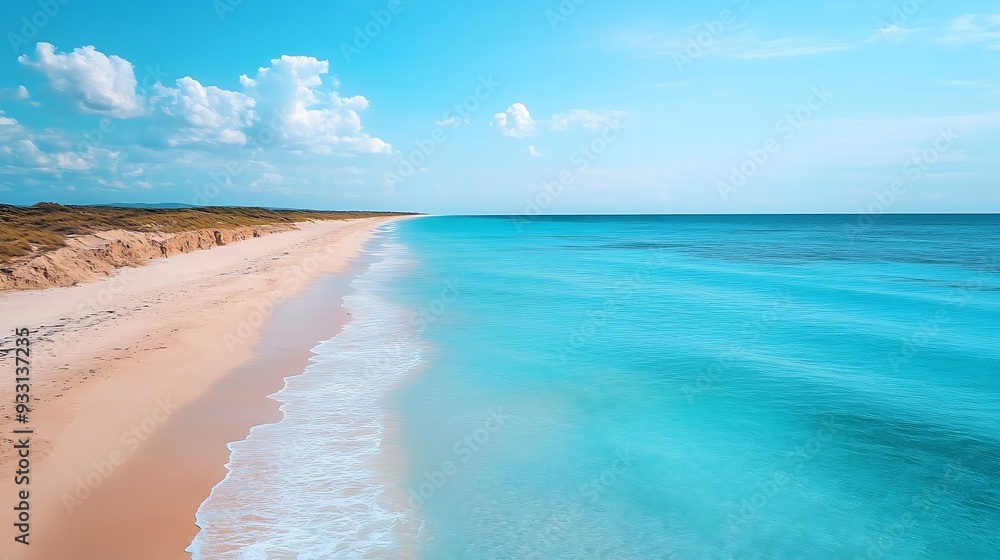Aerial View of Pristine Beach and Turquoise Ocean Photo Aerial View of Pristine Beach and Turquoise Ocean Photo