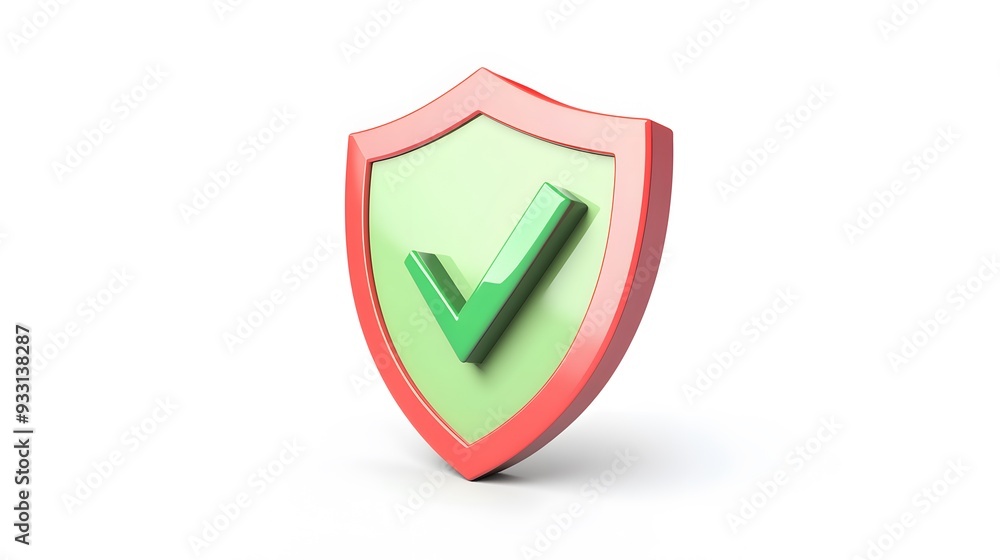 cartoon 3d Icon safety shield green check mark perspective . red symbol security safety icon. Green Checkmark in minimalistic style. 3d vector illustration. white background cartoon 3d Icon safety shield green check mark perspective . red symbol security safety icon. Green Checkmark in minimalistic style. 3d vector illustration. white background