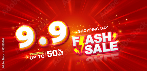 9.9 discount flash sale background. Vector illustration for shopping day, online shopping, special Offer coupon, voucher, banner template, websites, social media advertising.