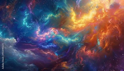 Mystical Landscape with Swirling Energy, Cosmic Vibe, Vivid Colors, Ethereal Artscape, Bright and Magical