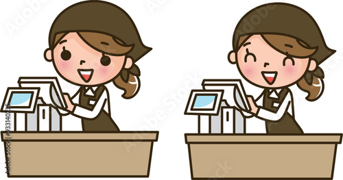 レジで働く女性