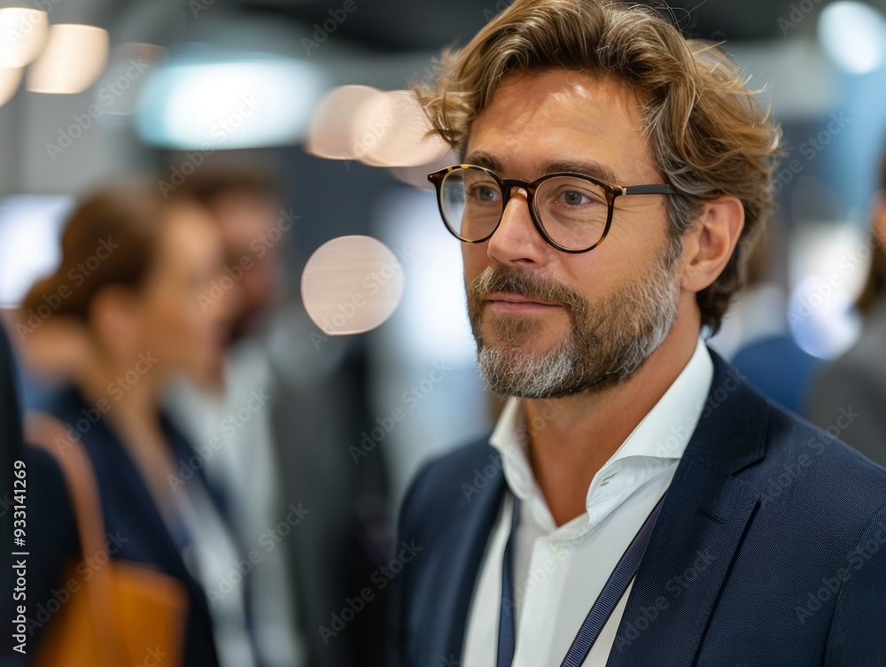 A Man in a Suit Wearing Glasses Looking Away A Man in a Suit Wearing Glasses Looking Away